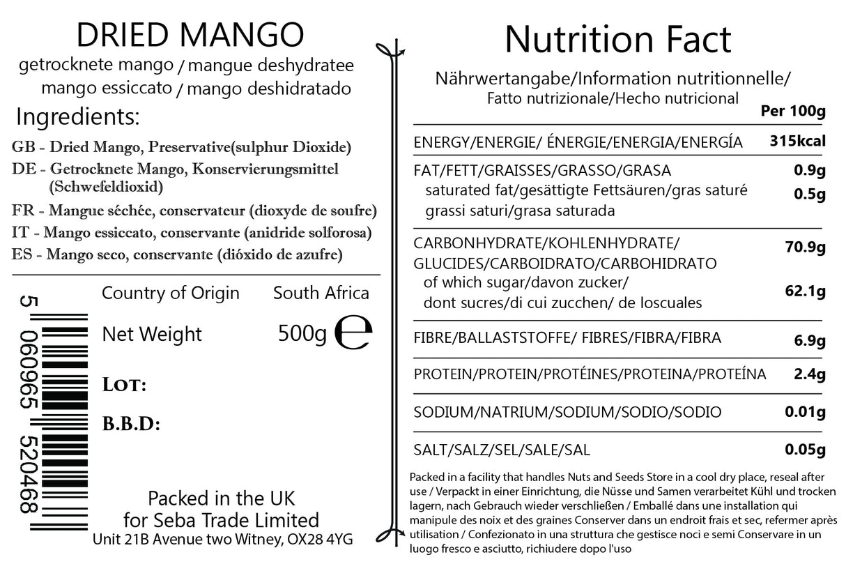 Seba Garden Premium Choice Unsweetened Dried Mango Slices Grade A