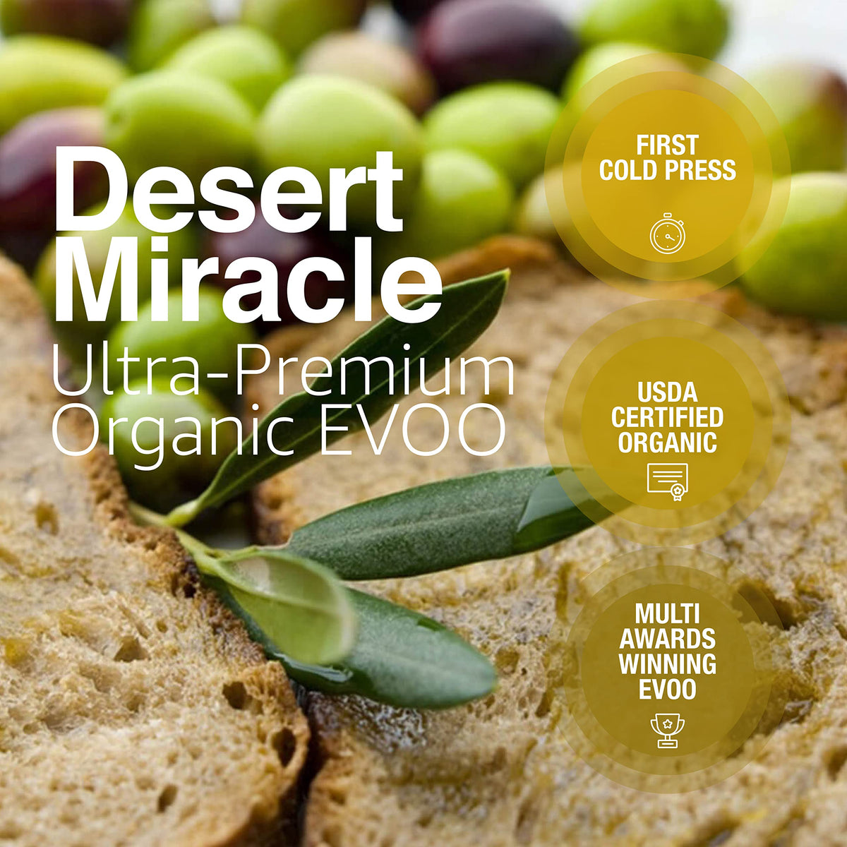 DESERT MIRACLE Ultra-Premium Organic Extra Virgin Polyphenol Rich Olive Oil | 500ml Glass Bottle