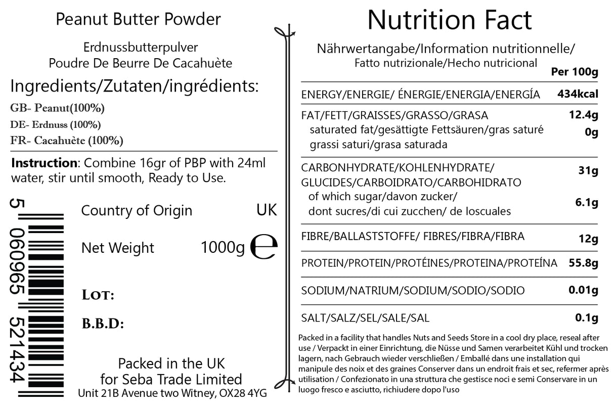 Seba Garden Pure Peanut Butter Powder 87% Less Fat Defatted | 500g