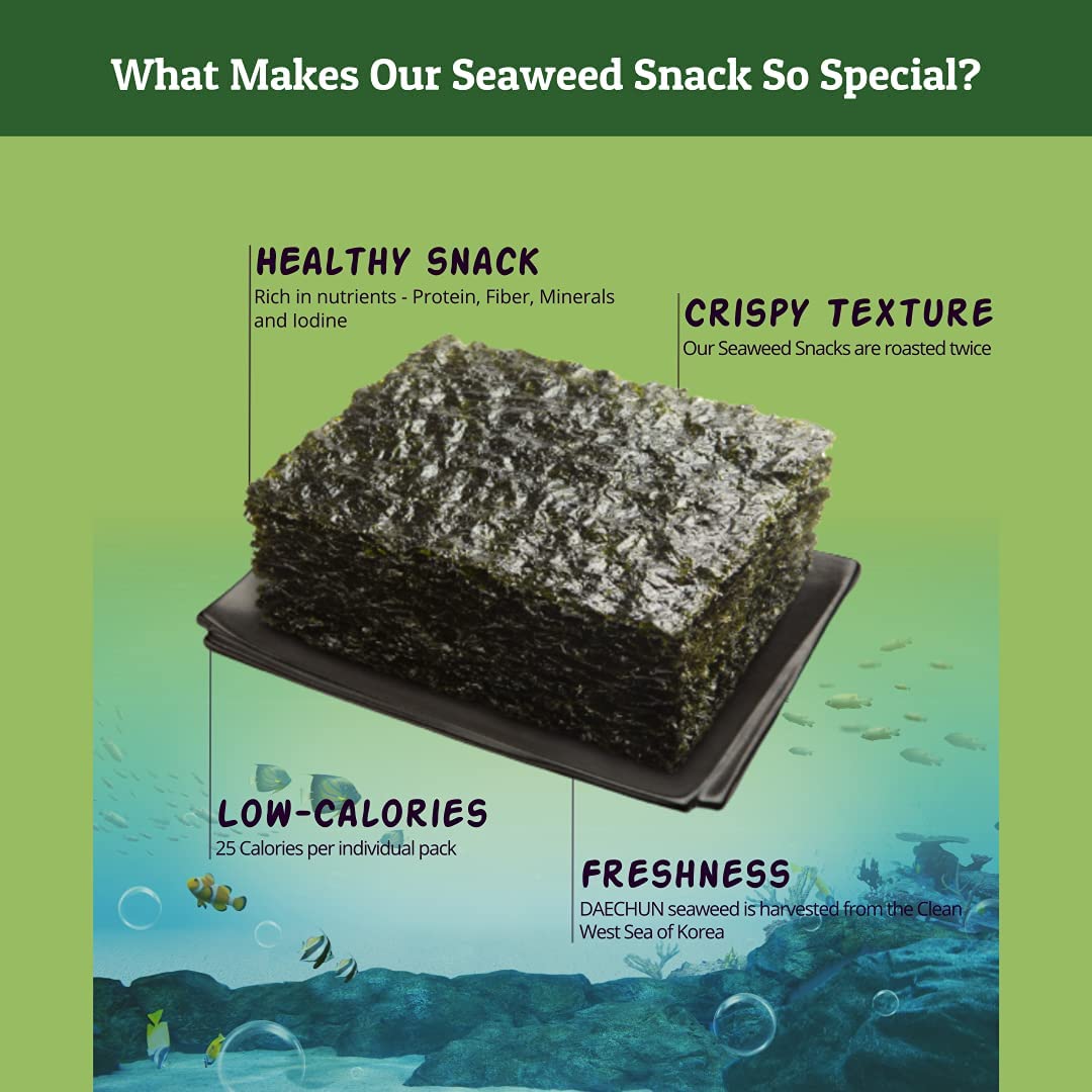 CHOI'S 1 Daechun Olive Oil & Green Tea Seaweed Snacks | 20 Individual Packs