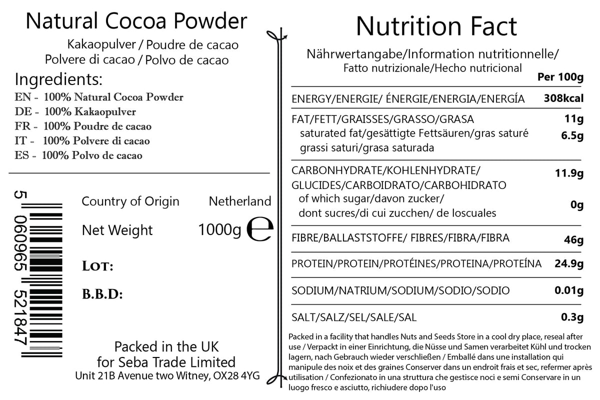 Seba Garden Premium Choice Organic Cocoa Powder Unsweetened Cacao