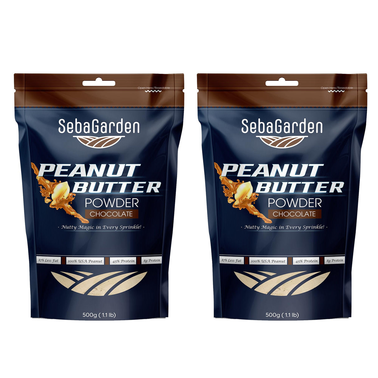 Seba Garden Chocolate Peanut Butter Powder 500g – 87% Defatted, Plant-Based Vegan Protein, Non-GMO, Certified Gluten-Free, Keto Friendly, Low Carb, BPA-Free (Pack of 2)