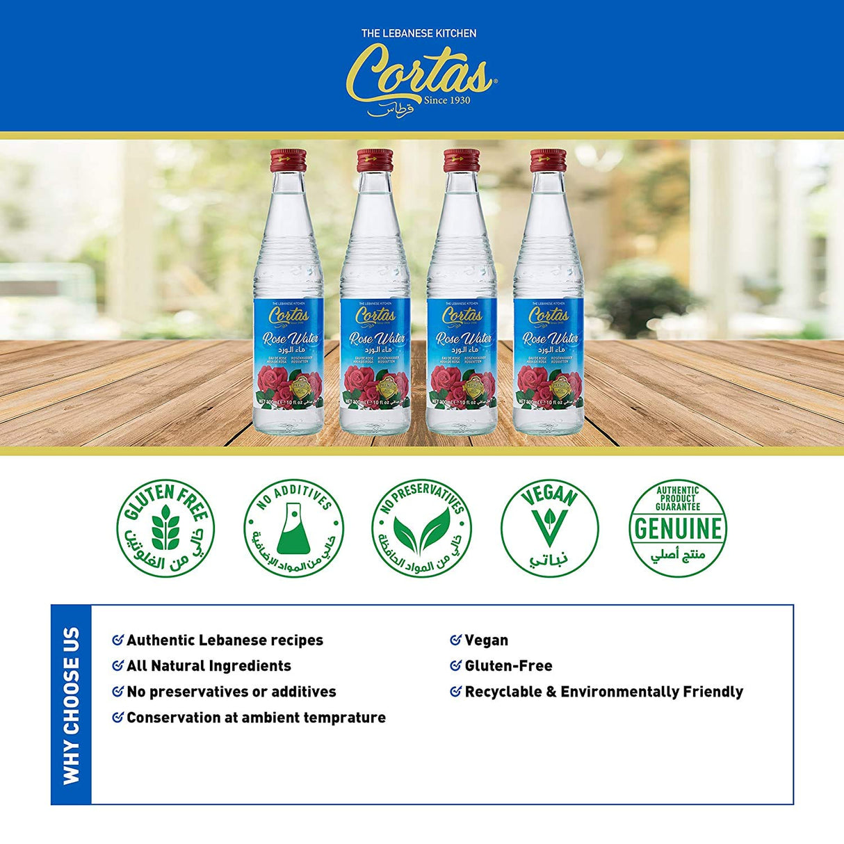 Cortas Premium Authentic Rose Water Natural Culinary Essence