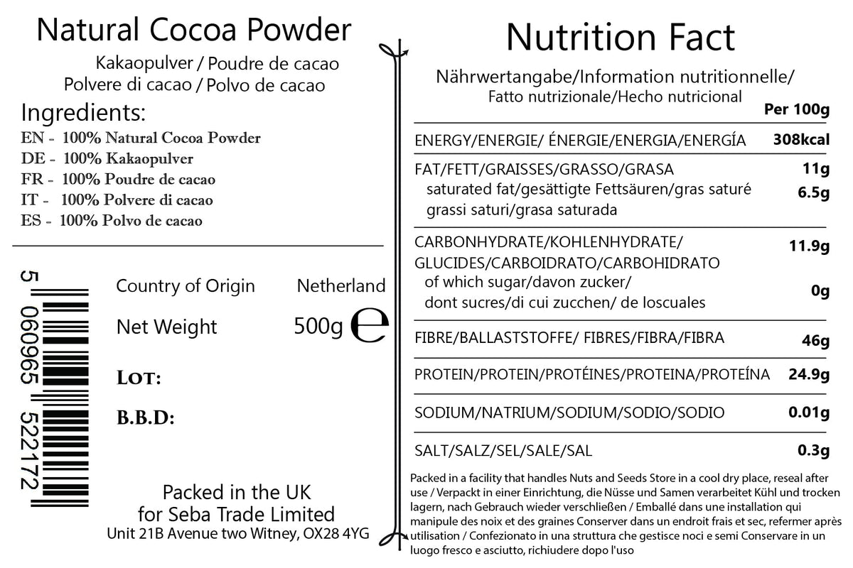 Seba Garden Premium Choice Organic Cocoa Powder Unsweetened Cacao