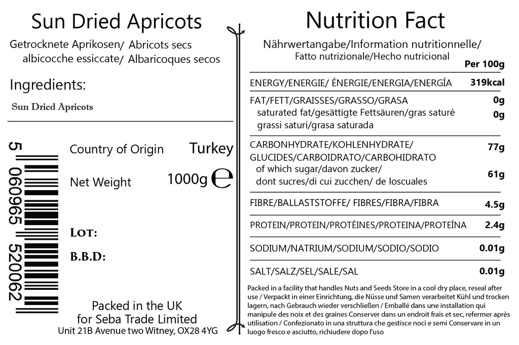 Seba Garden Unsulphured Apricot 1kg