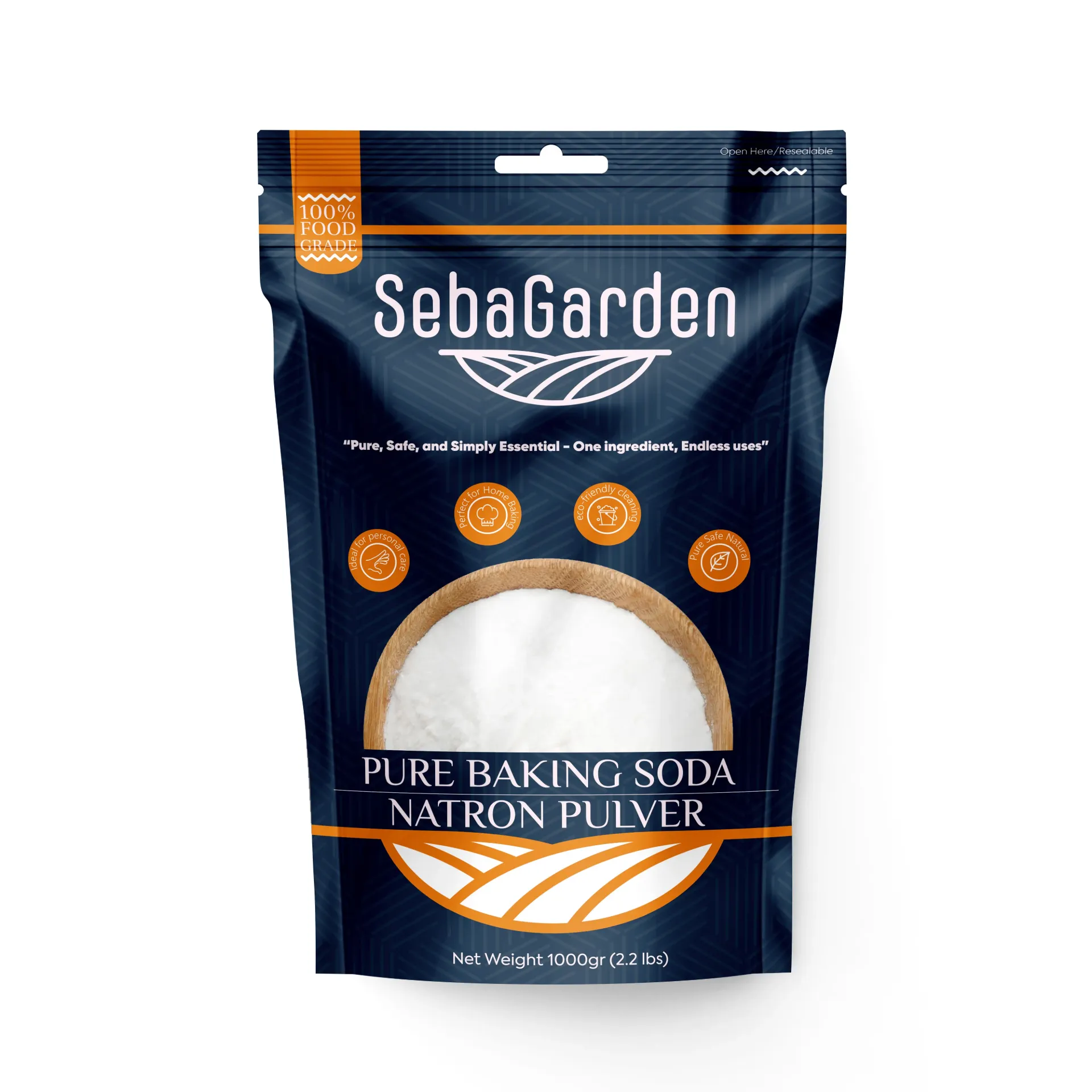 Seba Garden Baking Soda 1kg – Premium Food Grade Bicarbonate of Soda from Turkey – Resealable Zip Lock Pouch – for Baking, Cooking, Cleaning, Deodorising & More – Natural & Versatile